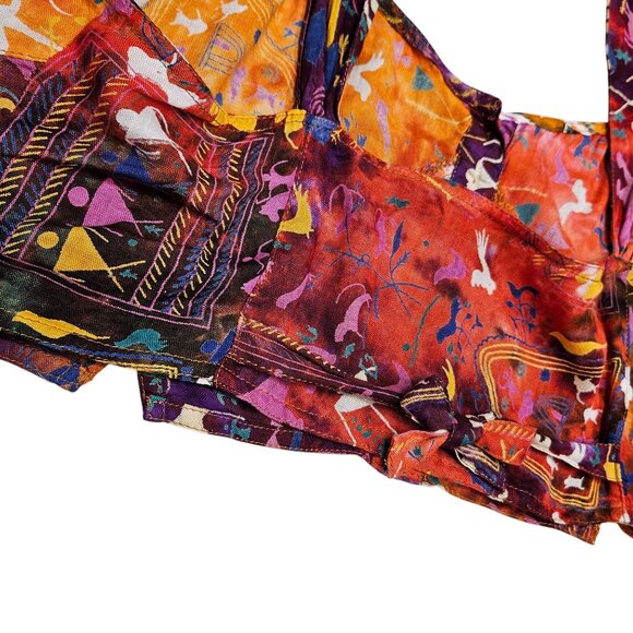 Ethnic‎ Sleeveless Crop Top Button Front Vibrant Burning Man Festival Boho - Picture 5 of 7